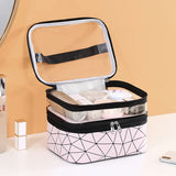 Double Layer Cosmetic Bag PU Makeup Organizer Waterproof Toiletry Storage