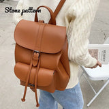 Women Drawstring Backpack PU Leather School bags Teenage Girls B