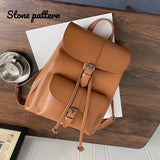 Women Drawstring Backpack PU Leather School bags Teenage Girls B