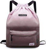 Women Drawstring Backpack with Shoe Pocket Water Resistant Nylon String Bag