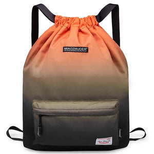 Women Drawstring Backpack with Shoe Pocket Water Resistant Nylon String Bag