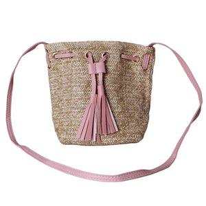 Straw Woven Bucket Bag with Tassel for Women