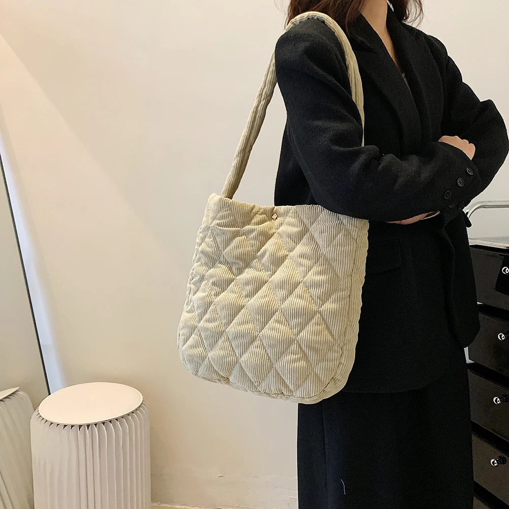Corduroy Women Eco Shopping Bag Reusable Totes Casual Big Capacity