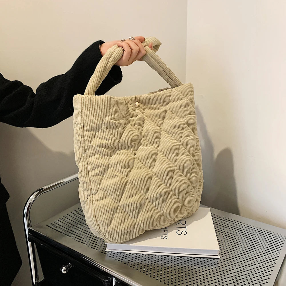 Corduroy Women Eco Shopping Bag Reusable Totes Casual Big Capacity