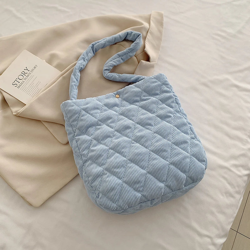 Corduroy Eco Shopping Bag Big Capacity Rhombic Lattice Office School