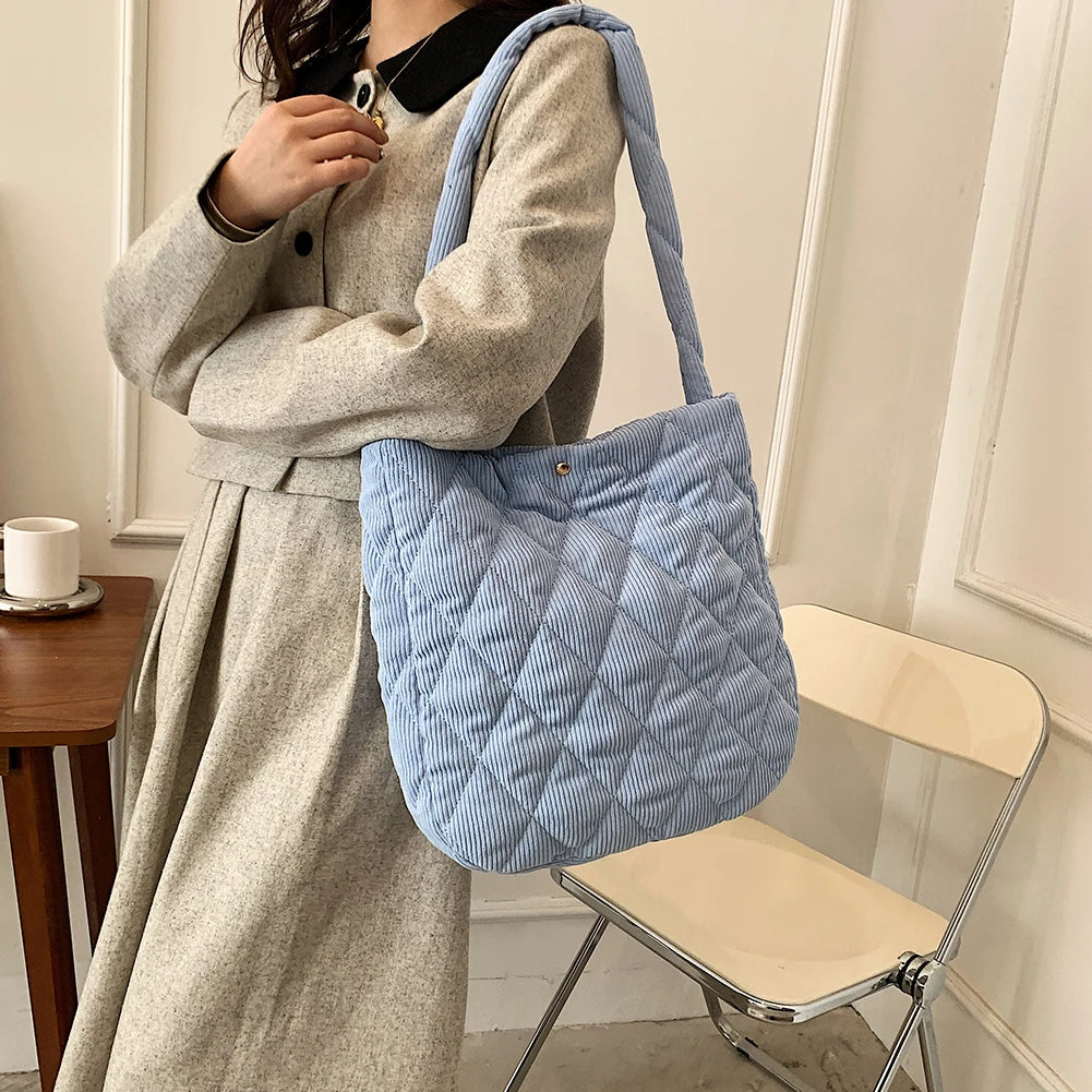 Corduroy Women Eco Shopping Bag Reusable Totes Casual Big Capacity