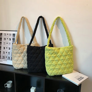 Corduroy Eco Shopping Bag Big Capacity Rhombic Lattice Office School