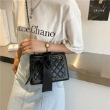 Women Bow Silk Scarf Crossbody Bags Solid Diamond Lattice Shoulder Bag