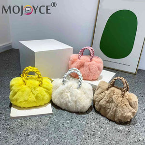 Fluffy Crossbody Messenger Bag with Woven Handle