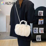 Plush Messenger Crossbody Bag with Woven Handle