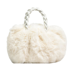 Plush Messenger Crossbody Bag with Woven Handle