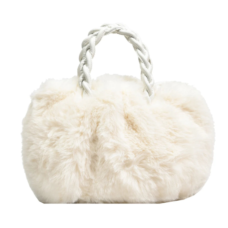 Plush Messenger Crossbody Bag with Woven Handle