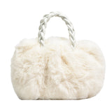 Plush Messenger Crossbody Bag with Woven Handle