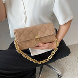 Women Lattice Pattern Underarm Shoulder Bags PU Leather Chain Handbags