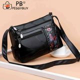 Women Flower Print Messenger Shoulder Bag PU Leather Crossbody Handbag