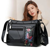 Women Flower Printed Shoulder Bag Leather Crossbody Handbag