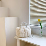 Fluffy Shoulder Bag for Women, Woven Handle Crossbody Handbag