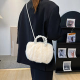 Fluffy Shoulder Bag for Women, Woven Handle Crossbody Handbag