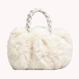 Fluffy Shoulder Bag for Women, Woven Handle Crossbody Handbag