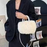 Plush Shoulder Handbags Woven Handle Crossbody Satchels Small Travel Tote