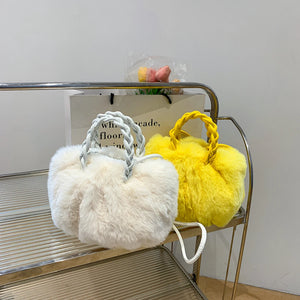 Plush Shoulder Handbags Woven Handle Crossbody Satchels Small Travel Tote