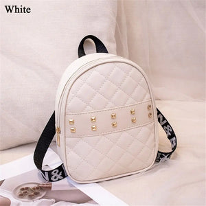 Women Embroidered Rivet Mini Backpack PU Leather Shoulder Bag