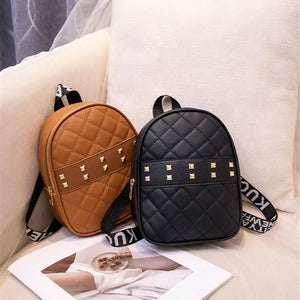 Women Embroidered Rivet Mini Backpack PU Leather Shoulder Bag