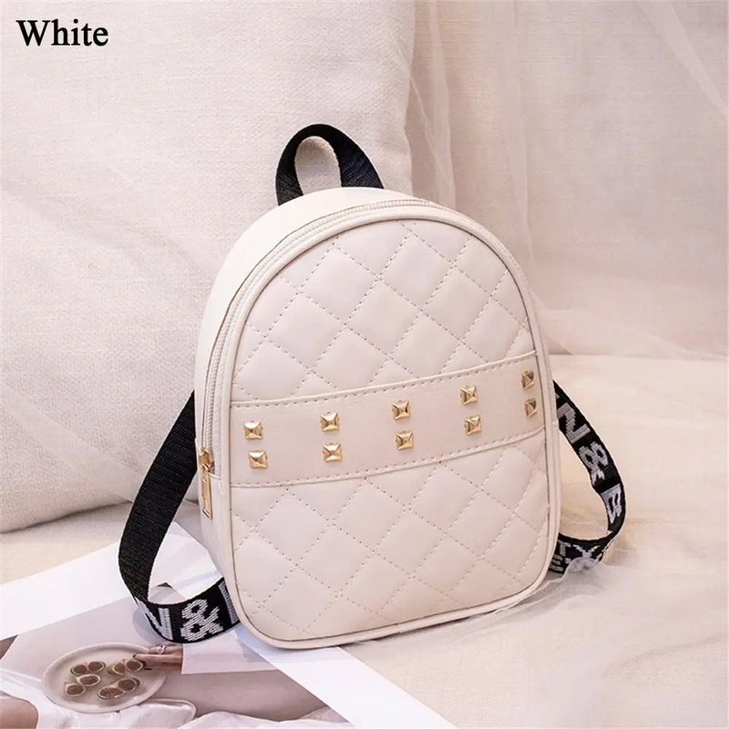 Women Embroidered Rivet Mini Backpack PU Leather Shoulder Bag