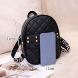 Women Embroidered Rivet Mini Backpack PU Leather Shoulder Bag