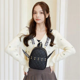 Women Embroidered Rivet Mini Backpack PU Leather Shoulder Bag