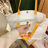 Women Embroidery Shoulder Bags Orange Letter Tote Shopping