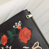 Flower Embroidered Envelope Bag Women Shoulder Crossbody Messenger Bag