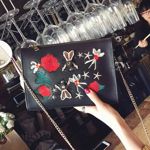Flower Embroidered Envelope Bag Women Shoulder Crossbody Messenger Bag