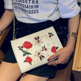 Flower Embroidered Envelope Bag Women Shoulder Crossbody Messenger Bag