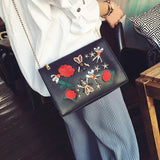 Flower Embroidered Envelope Bag Women Shoulder Crossbody Messenger Bag