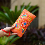 Women Embroidered Wristlet Clutch Bag Zipper Purse Wallet