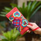 Women Embroidered Wristlet Clutch Bag Zipper Purse Wallet