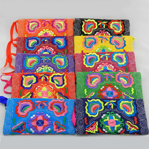 Women Embroidered Wristlet Clutch Bag Zipper Purse Wallet