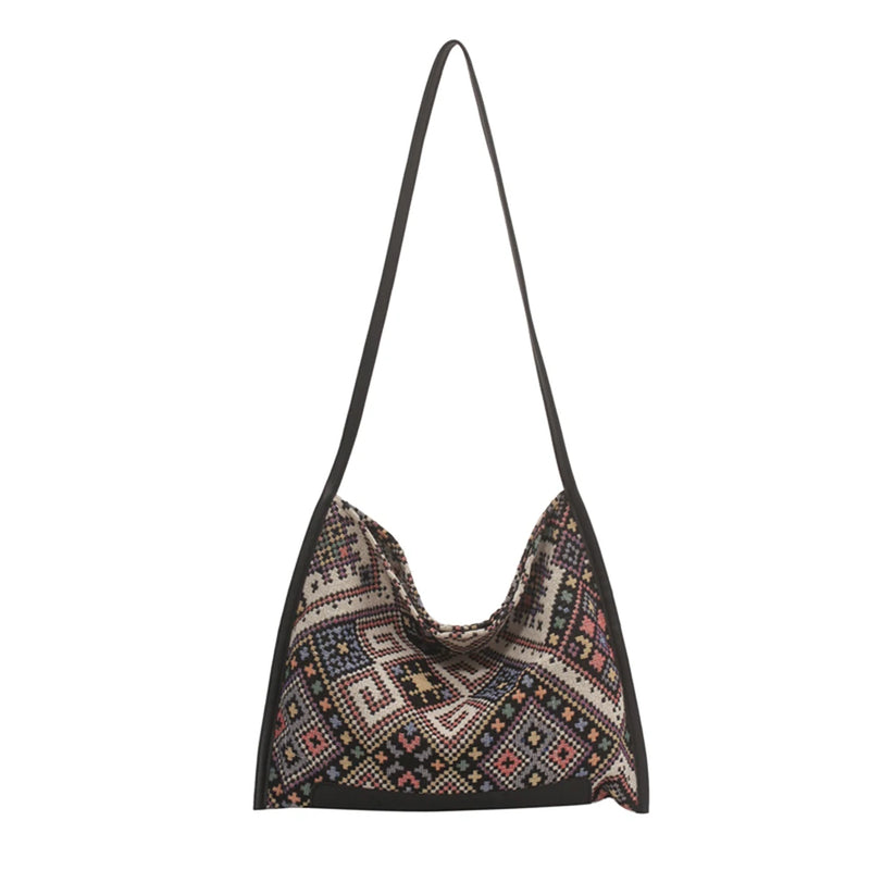 Ethnic Style Canvas Crossbody Shoulder Bag Large Capacity Tote Messenger