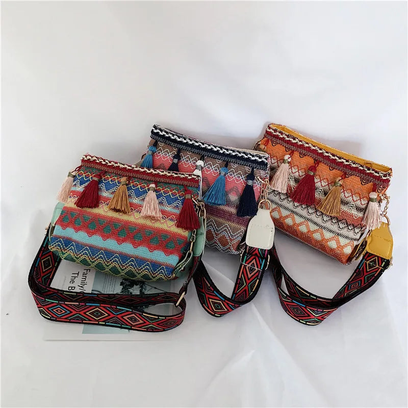Ethnic Style Shoulder Bag with Adjustable Strap