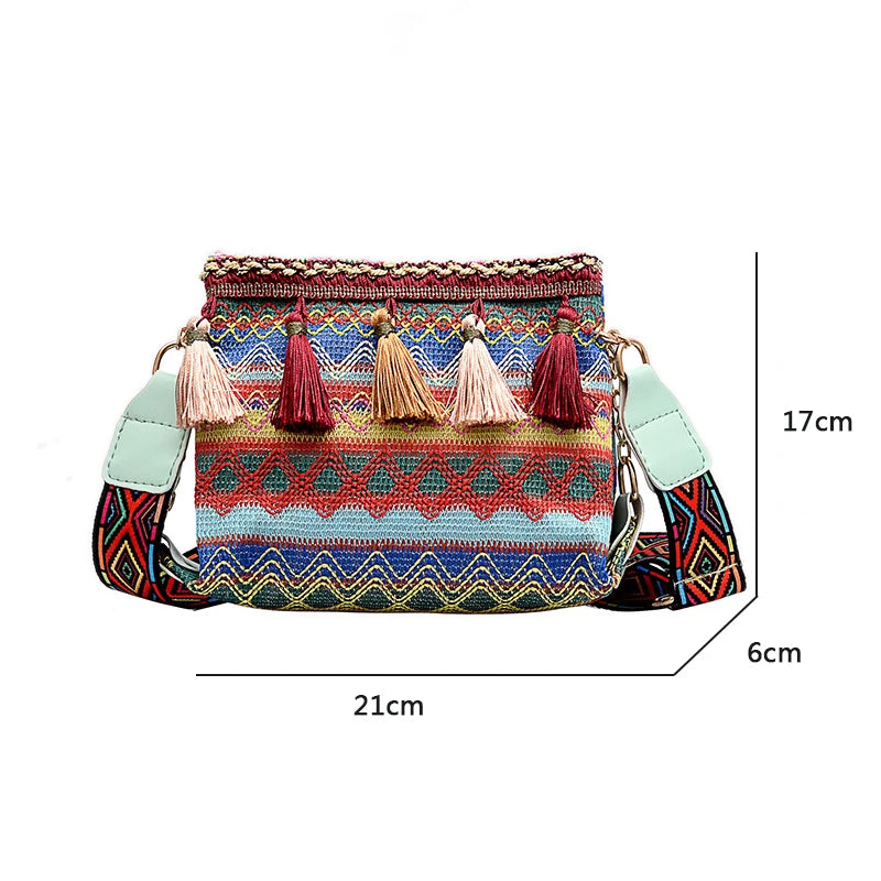 Ethnic Style Shoulder Bag with Adjustable Strap