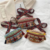 Ethnic Style Waist Bag Variegated Fanny Pack with Fringe Crossbody Chest Bag