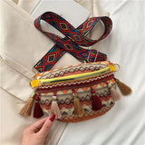 Ethnic Style Waist Bag Variegated Fanny Pack with Fringe Crossbody Chest Bag