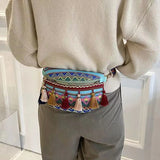 Ethnic Style Waist Bag Variegated Fanny Pack with Fringe Crossbody Chest Bag