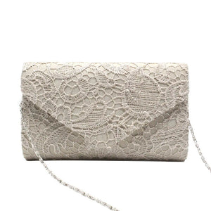 Women Evening Bag Lace Floral Wedding Clutch Chain Shoulder Bag