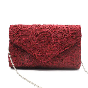 Women Evening Bag Lace Floral Wedding Clutch Chain Shoulder Bag
