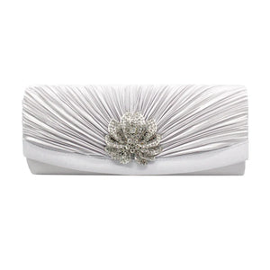Satin Folds Wedding Clutch Rhinestone Crossbody Bag Chain