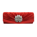 Satin Folds Wedding Clutch Rhinestone Crossbody Bag Chain