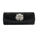 Satin Folds Wedding Clutch Rhinestone Crossbody Bag Chain