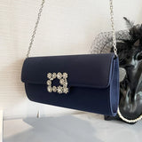 Satin Evening Bag Purse with Detachable Chain, Flap Shoulder Tote